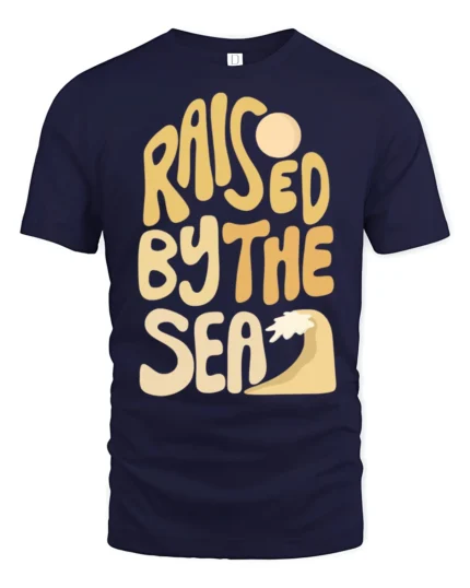 Raised By The Sea Beach Lover Graphic Tee Coastal Style - navy t-shirt on white background