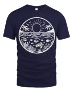 Ocean Sunset Marine Life Graphic Tee Coastal Nature Style - navy t-shirt on white background