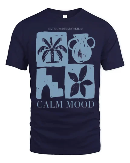 Calm Mood Minimal Aesthetic Graphic Tee Relaxed Lifestyle Style - navy t-shirt on white background