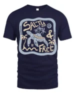 Salty And Free Sea Turtle Graphic Tee Beach Life Style - navy t-shirt on white background