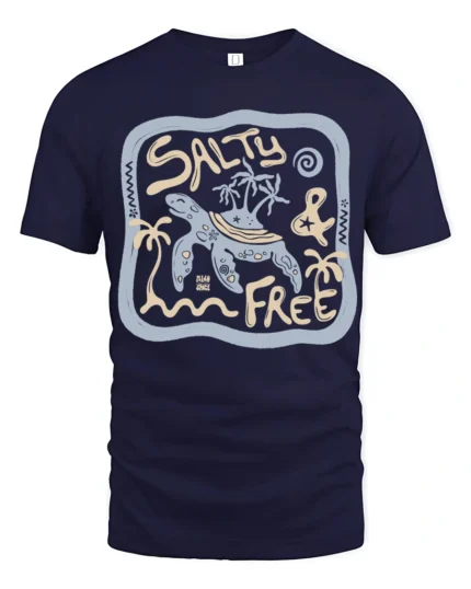 Salty And Free Sea Turtle Graphic Tee Beach Life Style - navy t-shirt on white background