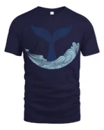 Whale Tail Ocean Wave Graphic Tee Minimal Marine Art Style - navy t-shirt on white background