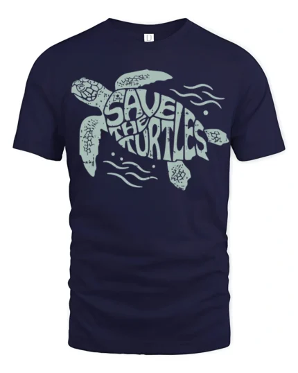 Save The Turtles Ocean Conservation Graphic Tee Nature Style - navy t-shirt on white background