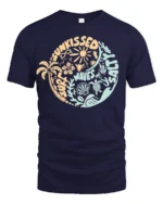 Sun Kissed Surf Waves Sand Graphic Tee Beach Summer Style - navy t-shirt on white background