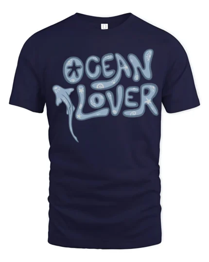 Ocean Lover Cute Marine Graphic Tee Coastal Life Style - navy t-shirt on white background