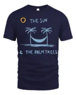 The Sun And Palm Trees Relax Graphic Tee Beach Chill Style - navy t-shirt on white background