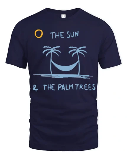 The Sun And Palm Trees Relax Graphic Tee Beach Chill Style - navy t-shirt on white background