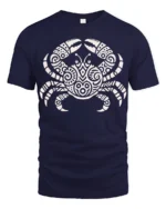 Tribal Crab Ocean Graphic Tee Artistic Marine Life Style - navy t-shirt on white background