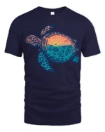 Sea Turtle Sunset Ocean Life Graphic Tee Coastal Aesthetic - navy t-shirt on white background