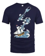 Ocean Adventure Ship In Bottle Wave Graphic Tee Nautical Art - navy t-shirt on white background