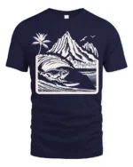 Surfing Iguana Mountain Wave Graphic Tee Tropical Adventure - navy t-shirt on white background