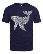 Tribal Whale Ocean Graphic Tee Artistic Marine Life Style - navy t-shirt on white background