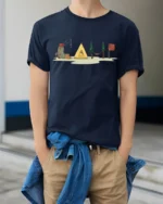 Camping Adventure Nature Graphic Tee Outdoor Life Style - model wearing navy tee with hands in pockets