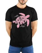 Hawaii Sea Turtle Aesthetic Graphic Tee Vintage Ocean Style - model wearing black tee with hands behind back