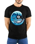 Oh Whale Funny Ocean Pun Graphic Tee Cute Sea Life Humor - model wearing black tee with hands behind back