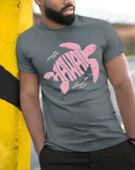 Hawaii Sea Turtle Aesthetic Graphic Tee Vintage Ocean Style - model wearing grey tee, leaning on column