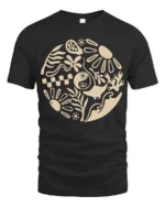 Minimal Abstract Nature Graphic Tshirt Modern Art Style - black t-shirt on white background