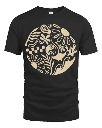 Minimal Abstract Nature Graphic Tshirt Modern Art Style - black t-shirt on white background