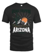 Arizona Desert Road Trip Graphic Tee Retro Travel Adventure Style - black t-shirt on white background