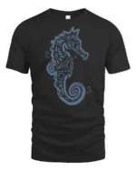 Artistic Seahorse Ocean Graphic Tee Coastal Marine Style - black t-shirt on white background
