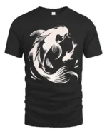 Elegant Koi Fish Graphic Tee Japanese Style Artistic Design - black t-shirt on white background