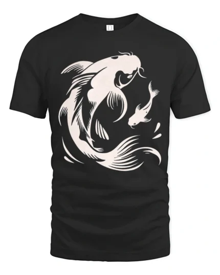 Elegant Koi Fish Graphic Tee Japanese Style Artistic Design - black t-shirt on white background