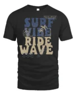 Surf Vibe Ride Wave Graphic Tee Retro Beach Adventure Style - black t-shirt on white background