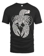 Artistic Lobster Tribal Pattern Graphic Tshirt Ocean Style - black t-shirt on white background