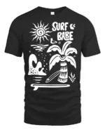 Surf Babe Graphic Tee Retro Beach Vibes Coastal Style - black t-shirt on white background