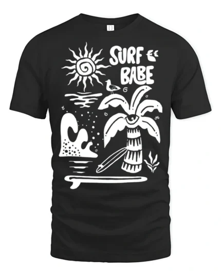 Surf Babe Graphic Tee Retro Beach Vibes Coastal Style - black t-shirt on white background