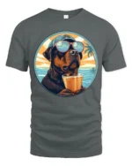 Cool Dog Drinking Cocktail Graphic Tee Funny Beach Style - gray t-shirt on white background