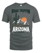 Arizona Desert Road Trip Graphic Tee Retro Travel Adventure Style - gray t-shirt on white background