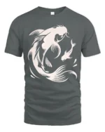 Elegant Koi Fish Graphic Tee Japanese Style Artistic Design - gray t-shirt on white background