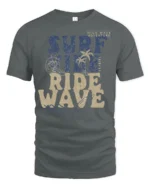 Surf Vibe Ride Wave Graphic Tee Retro Beach Adventure Style - gray t-shirt on white background