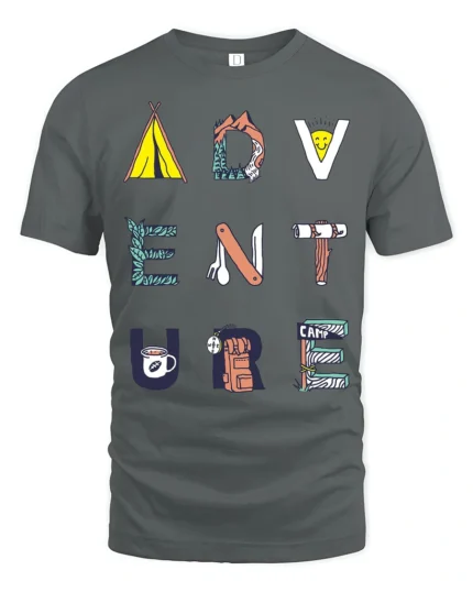 Adventure Camping Graphic Tee Outdoor Nature Travel Style - gray t-shirt on white background