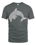Tribal Dolphin Graphic Tee Ocean Spirit Artistic Style - gray t-shirt on white background