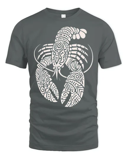 Artistic Lobster Tribal Pattern Graphic Tshirt Ocean Style - gray t-shirt on white background