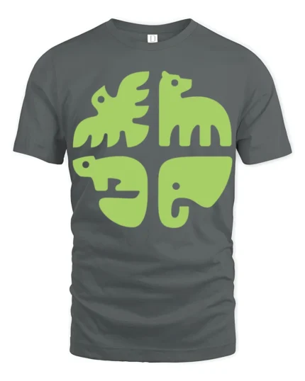 Minimalist Animal Shapes Graphic Tee Modern Cute Style - gray t-shirt on white background