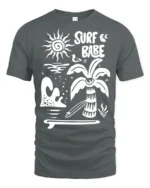 Surf Babe Graphic Tee Retro Beach Vibes Coastal Style - gray t-shirt on white background