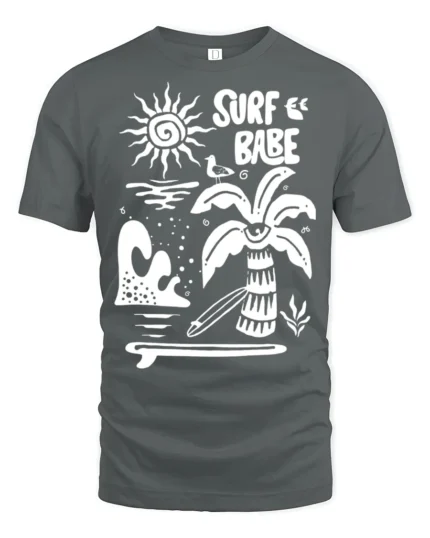 Surf Babe Graphic Tee Retro Beach Vibes Coastal Style - gray t-shirt on white background