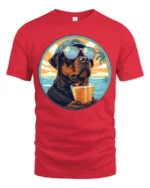 Cool Dog Drinking Cocktail Graphic Tee Funny Beach Style - red t-shirt on white background