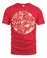 Minimal Abstract Nature Graphic Tshirt Modern Art Style - red t-shirt on white background