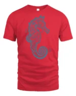 Artistic Seahorse Ocean Graphic Tee Coastal Marine Style - red t-shirt on white background