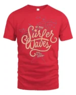 Surfer Waves Retro Beach Graphic Tee Ocean Lifestyle Style - red t-shirt on white background
