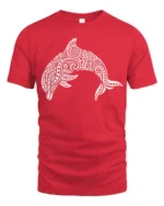 Tribal Dolphin Graphic Tee Ocean Spirit Artistic Style - red t-shirt on white background