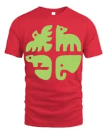 Minimalist Animal Shapes Graphic Tee Modern Cute Style - red t-shirt on white background