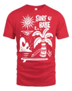 Surf Babe Graphic Tee Retro Beach Vibes Coastal Style - red t-shirt on white background