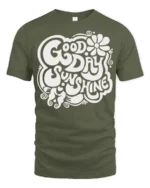 Good Day Sunshine Retro Positive Vibes Graphic Tee Style - military green t-shirt on white background
