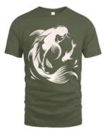 Elegant Koi Fish Graphic Tee Japanese Style Artistic Design - military green t-shirt on white background