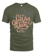 Surfer Waves Retro Beach Graphic Tee Ocean Lifestyle Style - military green t-shirt on white background